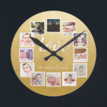 Relógio Redondo 12 Colagem de Fotos Personalizada Dourada<br><div class="desc">12 Colagem de fotos Relógio personalizado de Modelo de ouro ...  simplesmente adicione suas próprias fotografias e texto a este relógio de excelente ...  fácil de personalizar ...  relógio personalizável de modelo de foto de Ricaso - ideias-presentes perfeitas</div>