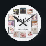 Relógio Redondo 12 Colagem de Fotos Preto Personalizado<br><div class="desc">Colagem de fotos 12 Modelo personalizado relógio de parede preto e branco. simplesmente adicione suas próprias fotografias e texto a este relógio da parede do excelente. fácil de personalizar.. relógio personalizável de modelo de foto de Ricaso - ideias de presentes perfeitas</div>