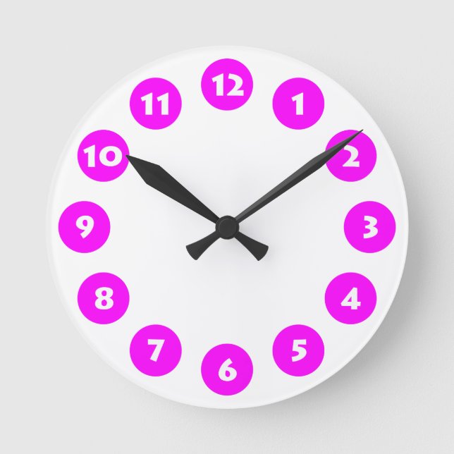 Relógio Redondo 12 Pontos - Branco com magenta em branco (Frente)