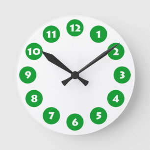 Relógio Redondo 12 pontos - branco com verde de grama no branco