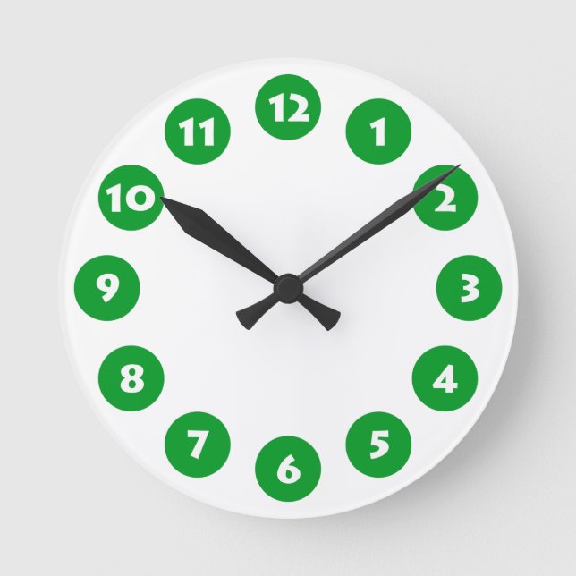 Relógio Redondo 12 Pontos - Branco com verde-grama em branco (Frente)