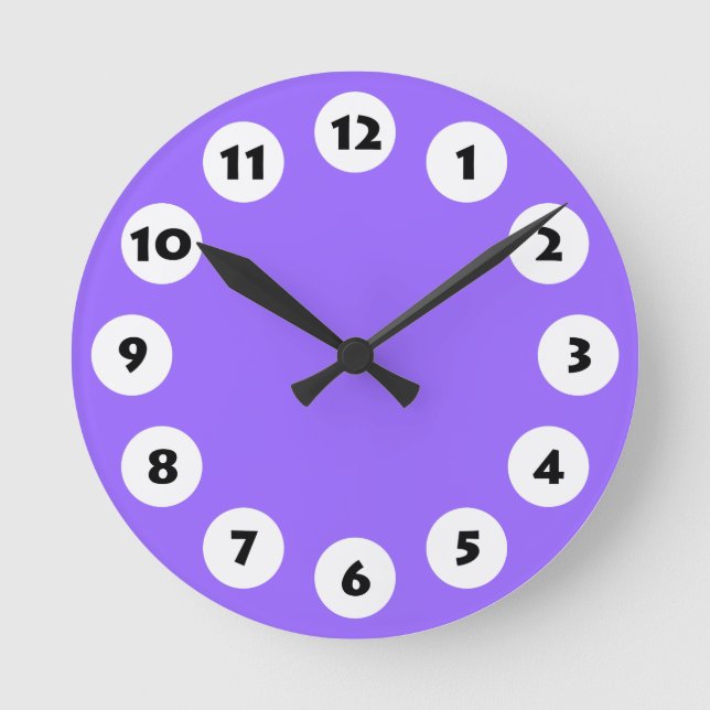 Relógio Redondo 12 pontos - Preto com branco em roxo (Frente)