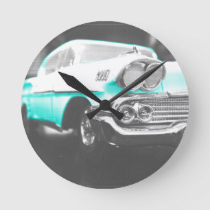 Relógio Redondo 1958 chevy impala azul brilhante carro clássico