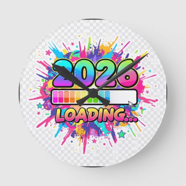 Relógio Redondo 2026 Loading... Progress Bar Sticker (Frente)
