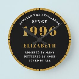 Relógio Redondo 30th Birthday Born 1996 Black Gold