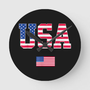Relógio Redondo 4 de julho Camisa EUA Bandeira Americana Patriótic