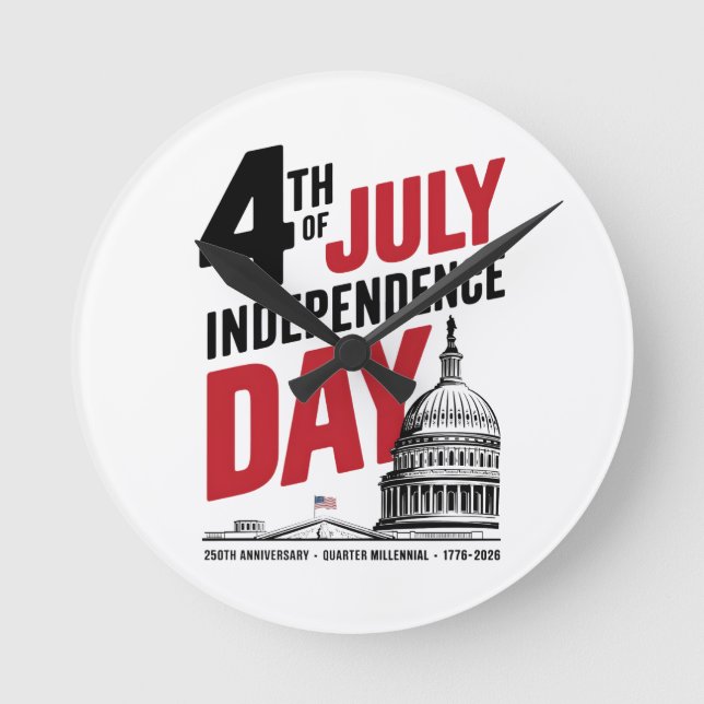 Relógio Redondo 4th of July 250th Anniversary Independence Day (Frente)