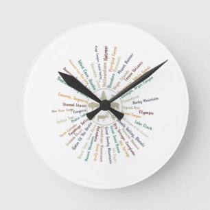 Relógio Redondo 63 National Parks Map Oferece ao US Park Vintage C