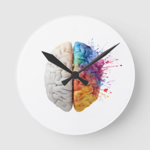 Relógio Redondo A brain divided between logical and creative sides