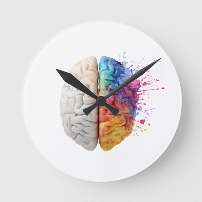 Relógio Redondo A brain divided between logical and creative sides (Frente)