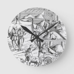 Relógio Redondo A extração dos metais, após um woodcut 'em Cosm
