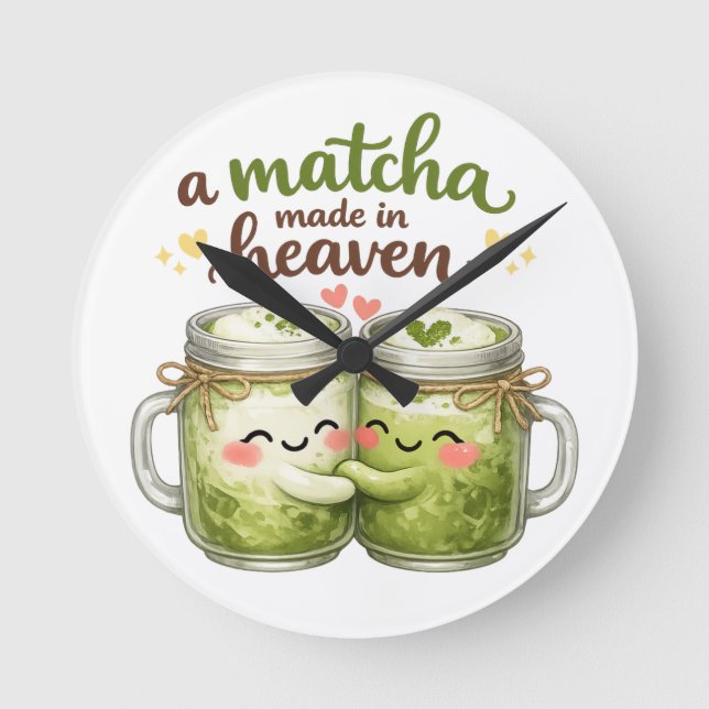 Relógio Redondo A Matcha Made in Heaven Cute Funny Pun (Frente)
