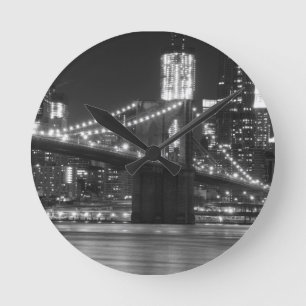 Relógio Redondo A ponte de Brooklyn - preto e branco
