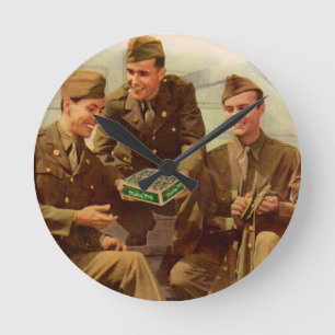 Relógio Redondo A Segunda Guerra Mundial de 1940 e soldados com do