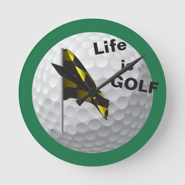 Relógio Redondo A vida é Golf Flag Golfball Green Yellow (Frente)