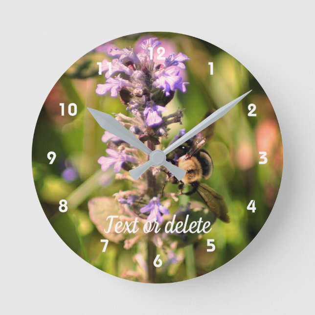 Relógio Redondo Abeja Melífera Em Flor Roxa Personalizada (Frente)