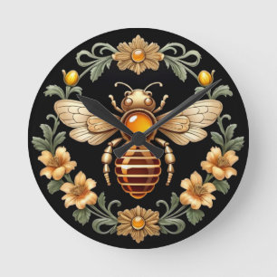 Relógio Redondo Abelha Art Nouveau em Preto