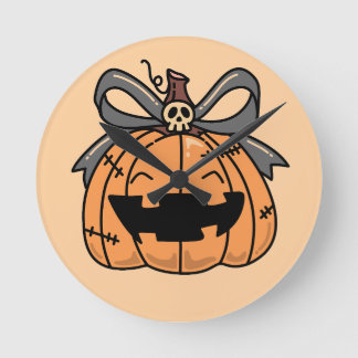 Relógio Redondo Abóbora de Halloween, Rosto Fofo