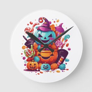 Relógio Redondo abóbora engraçada de Halloween