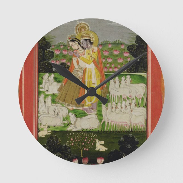 Relógio Redondo Abraço de Radha e de Krishna em um landscap (Frente)