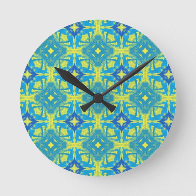 Relógio Redondo Abstrato azul e amarelo (Frente)