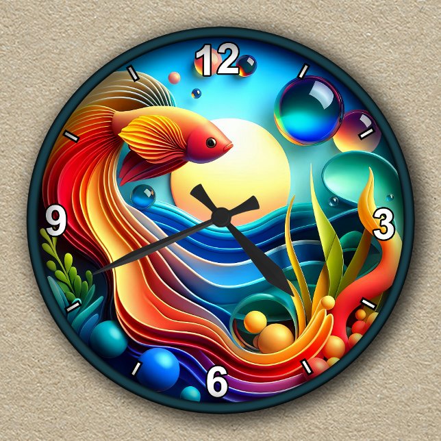 Relógio Redondo Abstrato de Peixes Betta Vibrantes Personalizáveis (Criador carregado)