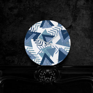 Relógio Redondo Abstrato do luxo dos anos 90 Padrão azul Marinh