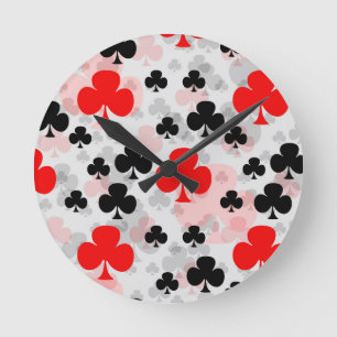 Relógio Redondo Abstrato do Red Black Clover Club - Padrão Design