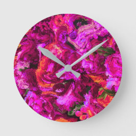 Relógio Redondo Abstrato em Púrpura, Laranjas e Verdes