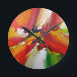 Relógio Redondo Abstrato Expressionismo<br><div class="desc">Pintura de Abstrato verde amarelo vermelho</div>