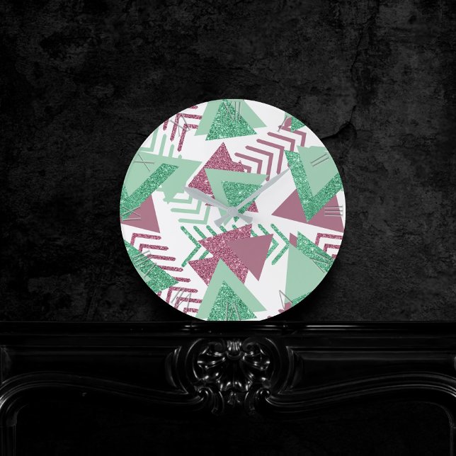 Relógio Redondo abstrato fresco dos anos 80 | Padrão de formas ros (Criador carregado)