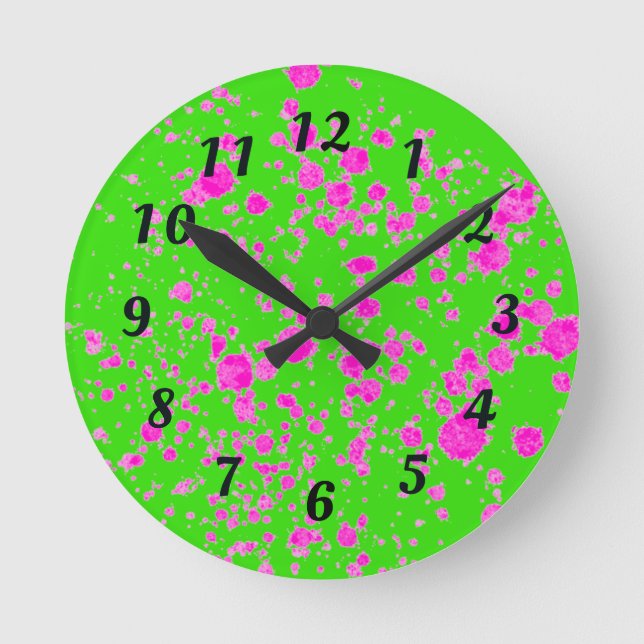 Relógio Redondo Abstrato Neon Green e Purple Retro Wall Clock (Frente)