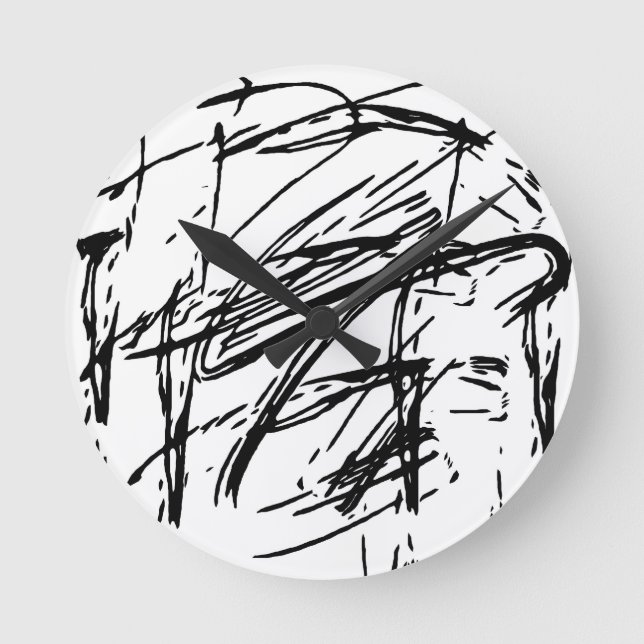 Relógio Redondo Abstrato preto e branco (Frente)
