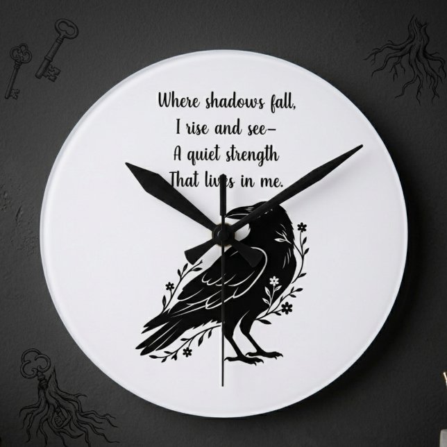 Relógio Redondo Academia Sombria Corvo Floral Presente de Aniversá (Dark academia raven clock for a writer's office — a unique birthday gift for literary souls.)