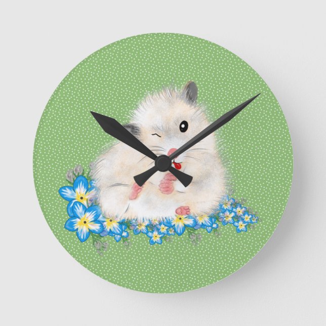 Relógio Redondo Acessórios de hamster sírio branco e bonito, polca (Frente)