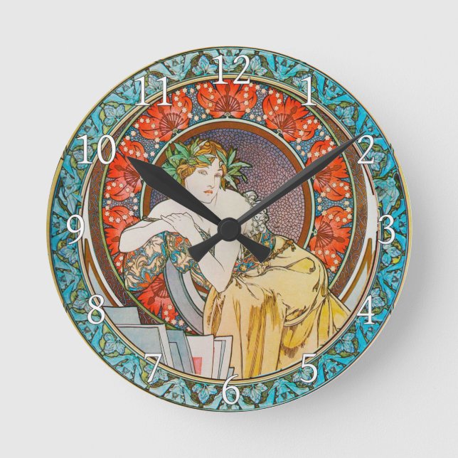Relógio Redondo Acrylic Wall Clock Art Nouveau Alphonse Mucha 16 (Frente)
