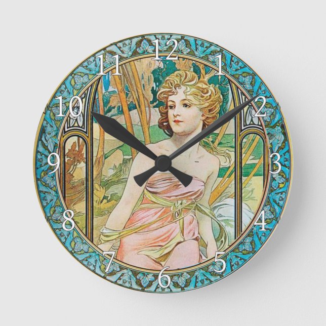 Relógio Redondo Acrylic Wall Clock Art Nouveau Alphonse Mucha 19 (Frente)