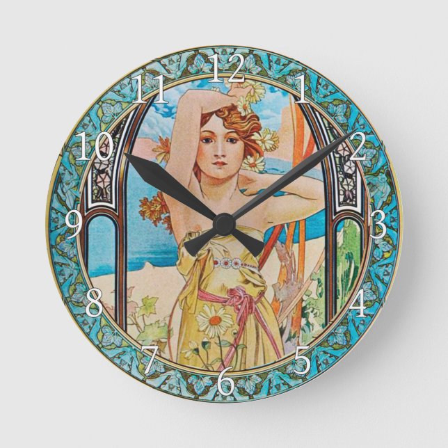 Relógio Redondo Acrylic Wall Clock Art Nouveau Alphonse Mucha 20 (Frente)