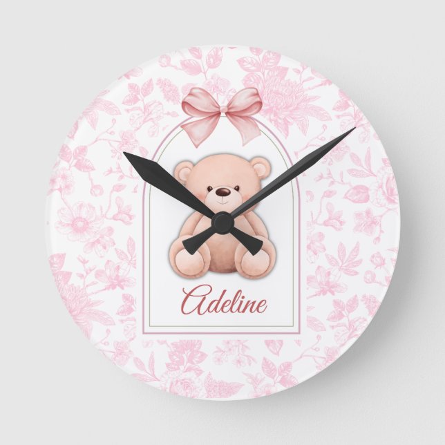 Relógio Redondo Adeline | Design de Enfermeiro de Urso Rosa Person (Frente)