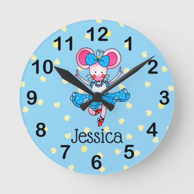 Relógio Redondo adicione nome - garota bonita de bailarina (Frente)