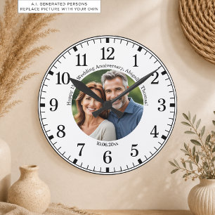 Relógio Redondo Adicione Sua Própria Foto de Casal 15º Aniversário