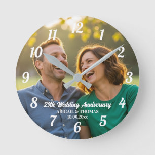Relógio Redondo Adicione Sua Própria Foto de Casal 25º Aniversário