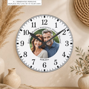 Relógio Redondo Adicione Sua Própria Foto de Casal 25º Aniversário
