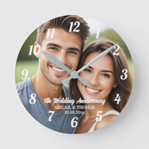 Relógio Redondo Adicione Sua Própria Foto de Casal 5º Aniversário 
