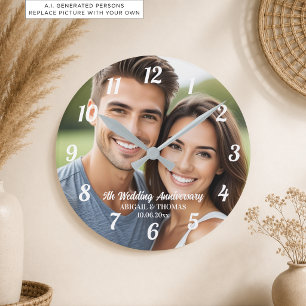 Relógio Redondo Adicione Sua Própria Foto de Casal 5º Aniversário 