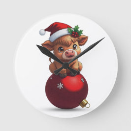 Relógio Redondo adorable baby highland cow sitting