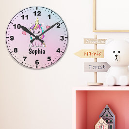 Relógio Redondo Adorable Unicorn Multicolor Decoration Kids