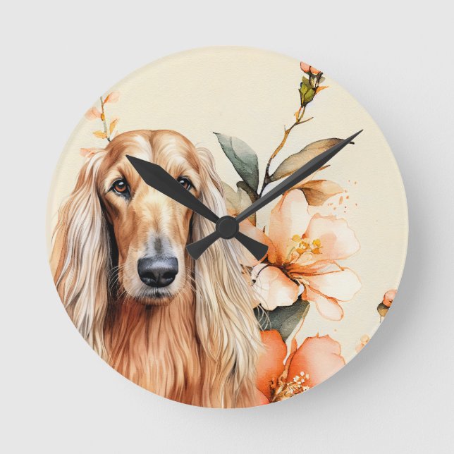 Relógio Redondo Afghan Hound Dog and Peach Lilies (Frente)