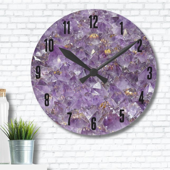 Relógio Redondo Agate Purple Crystal (Trendy Crystals Gemstone Geode Purple Amethyst Round Clock)