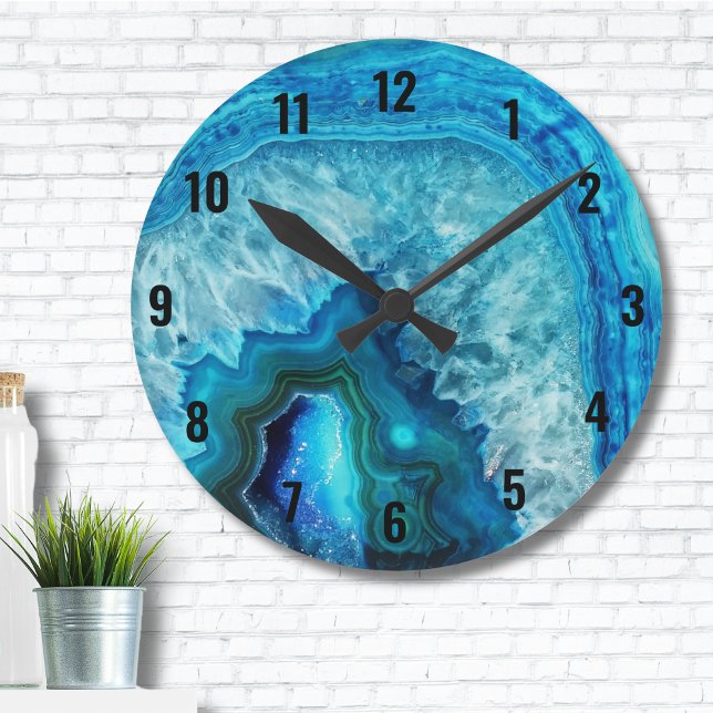 Relógio Redondo Agato de mármore azul moderno (Cute Trendy Bright Blue Turquoise Crystal Geode Round Clock)